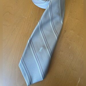 Yves Saint Laurent silk tan cream tie stripes diagonal